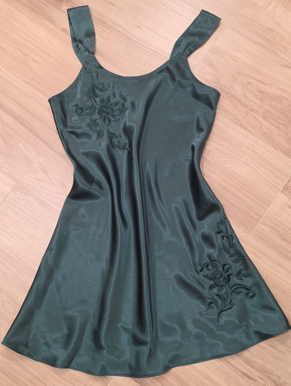Vintage Dark Green Satin Scoop Neck Slip Dress